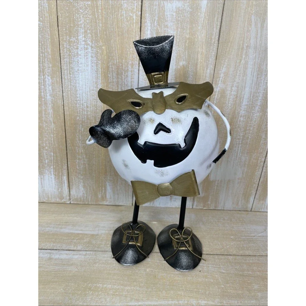 Masked Jack-o-Lantern Halloween Pumpkin Metal Figure Benedict & Leopold